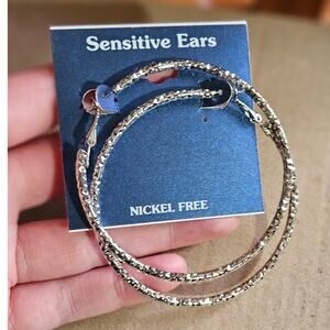 Sensitive Ears Hammered Silver-Tone Mixed Metal Large Hoop Earrings